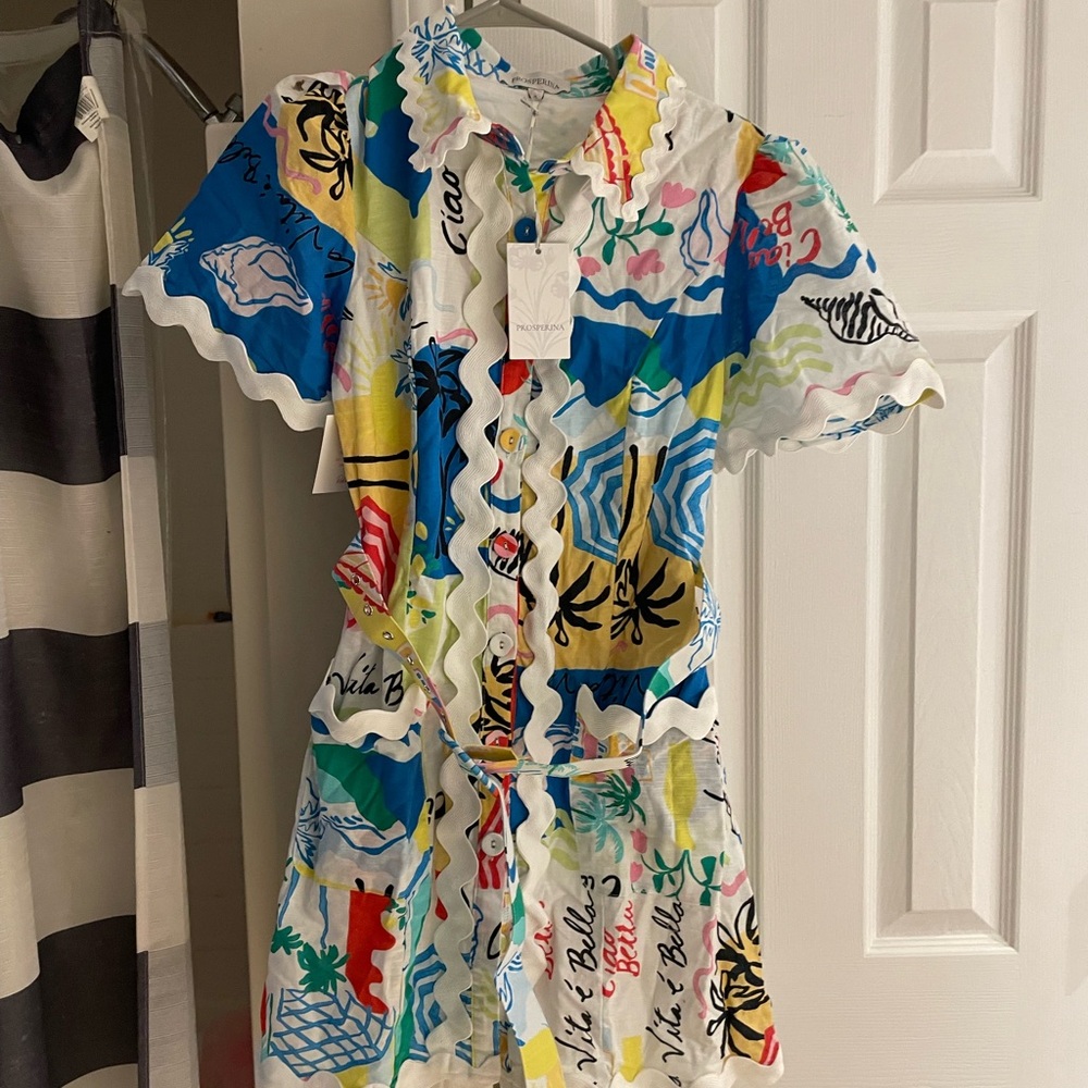 Prosperina Beatrice‎ Mini Dress Cotton/Linen Large NWT - Picture 4 of 8